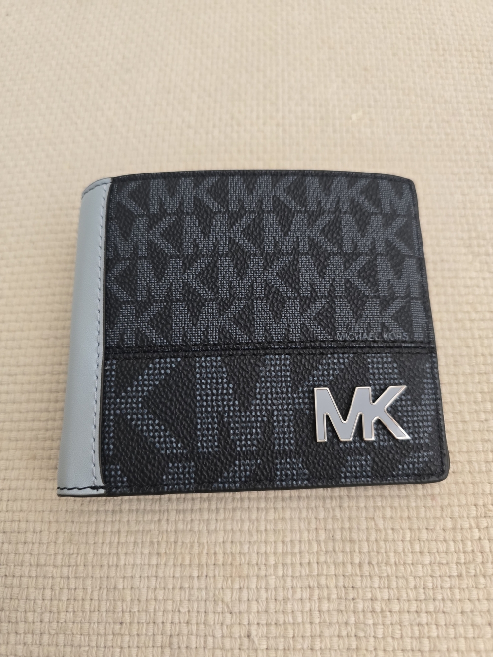 Michael Kors Deep Blue MK Monogram Bifold Wallet with Light Blue Side Trim